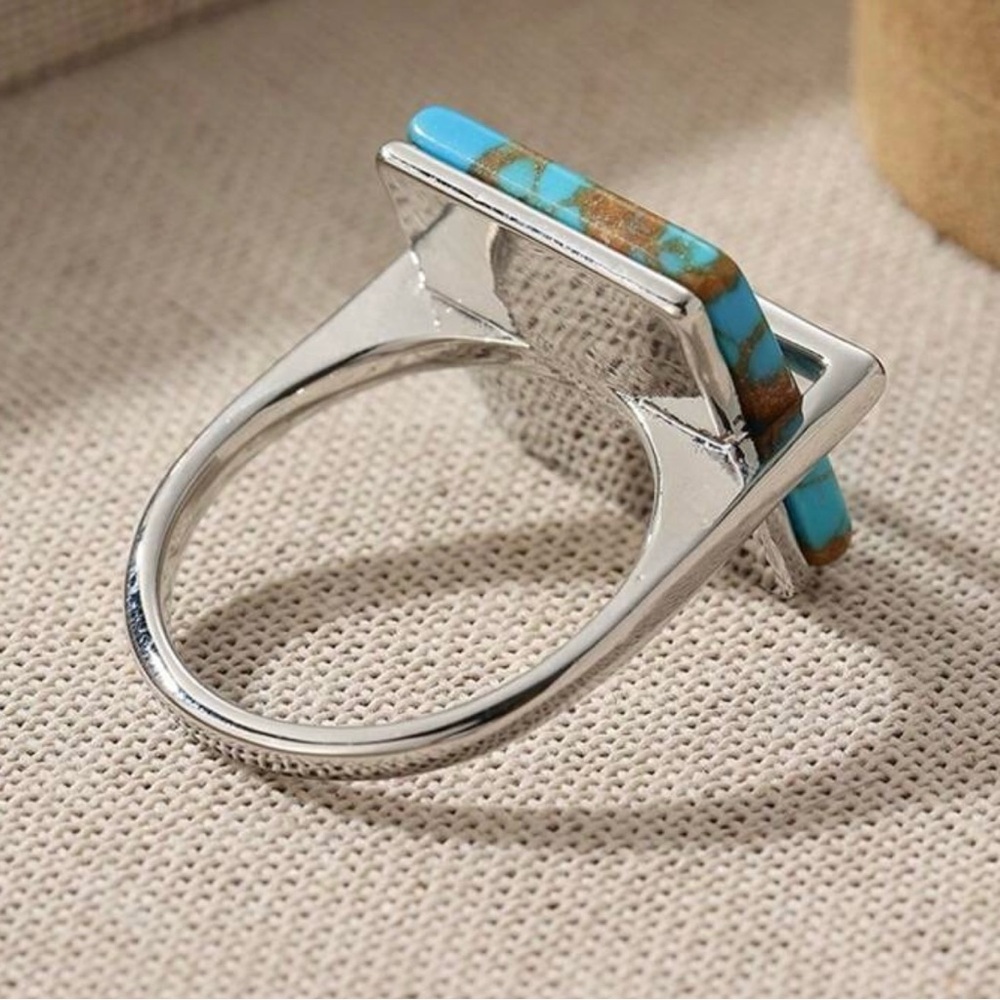 Turquoise and Silver Modern Statement Ring - Picture 6 of 10